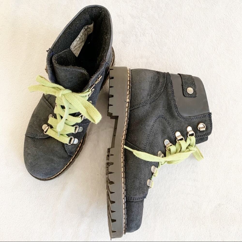 Richter Black Suede D-Ring Lace Up Work Booties